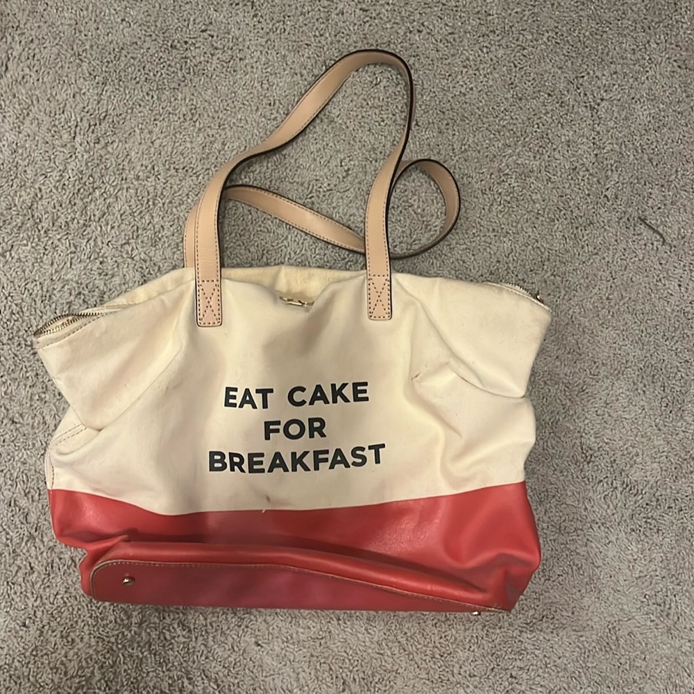 Vintage Kate Spade Eat Cake For Breakfast Canvas and Leather Tote